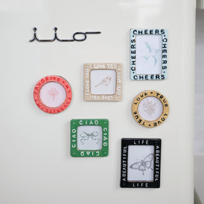 Stoneware Mini Photo Frame Magnet with Artisan Paper Accent