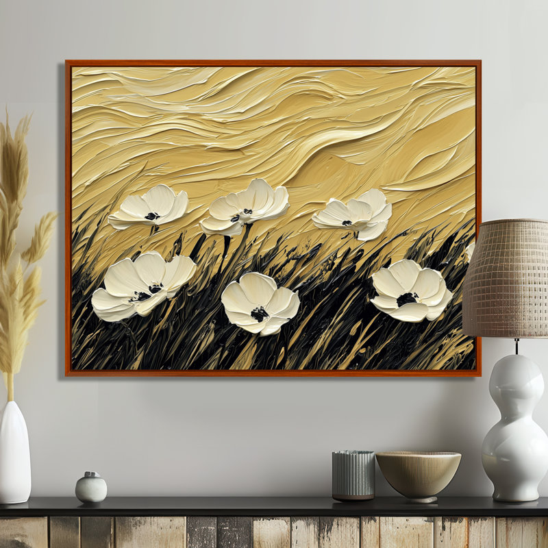 Jacina crème fleurs abstraites dans le vent I - fleurs abstraites, art mural, H 30 po x l 40 po, Brun