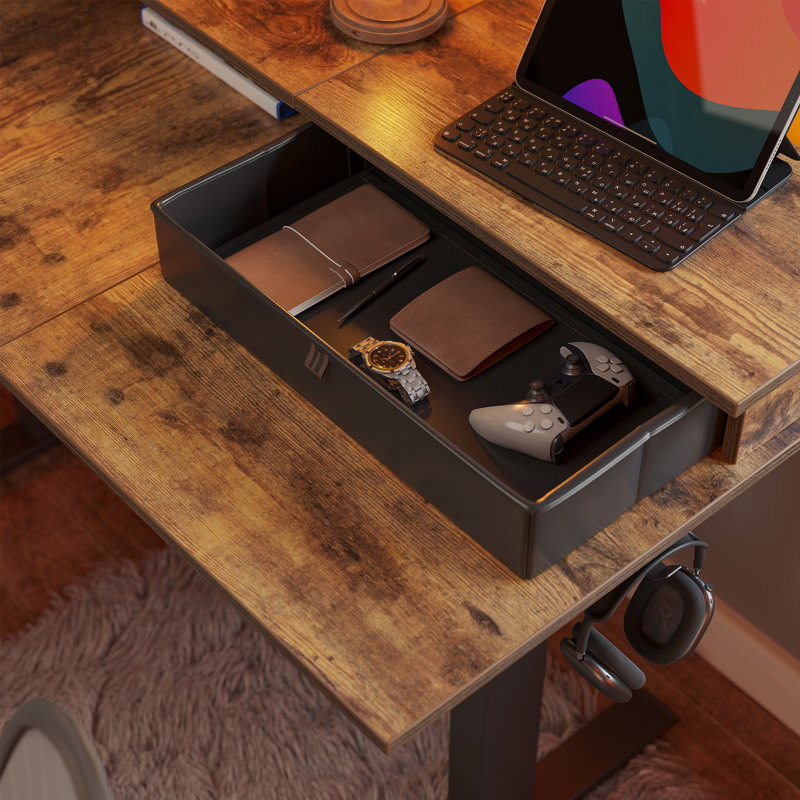Ilean Adjustable L-Shaped Standing Desk, Rustic Brown