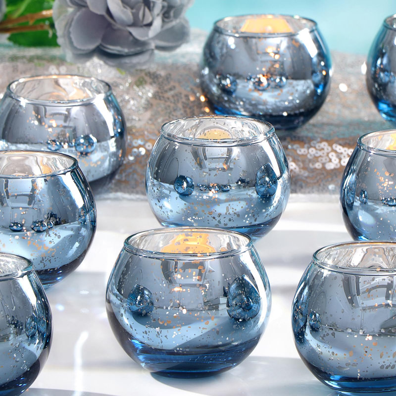 Blue Mercury Glass Votive Candle Holders Set of 24