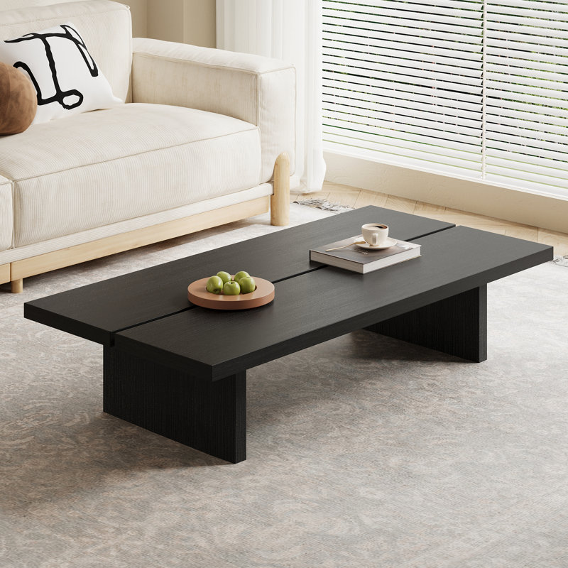 Table basse rectangulaire moderne 55,1 po, jolie texture de bois, Noir, 12.6" H x 55.1" W x 27.6" D
