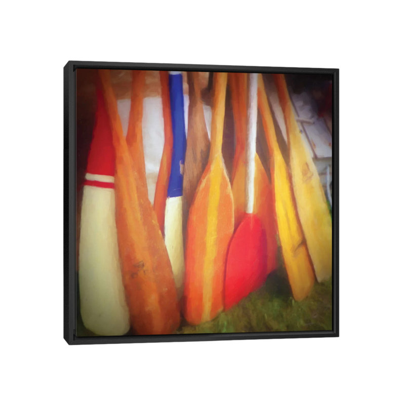 « bateau avirons », impression sur toile, H 18 po x l 18 po x P 1,5 po, Toile avec cadre noir, Pas de tapis