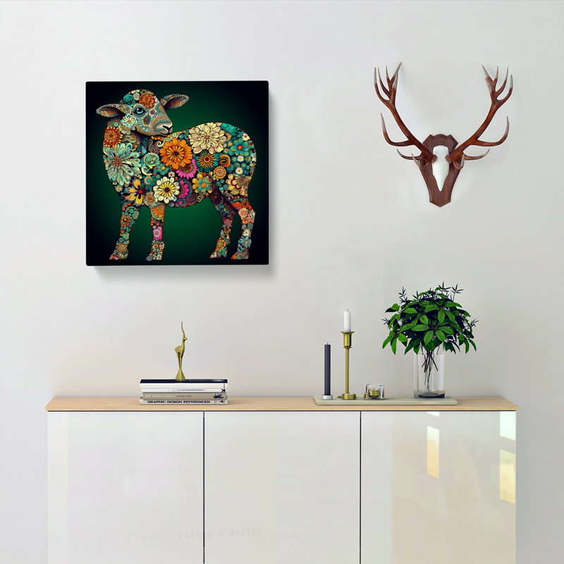 Sheep Paisley Art No.2 - Wrapped Canvas, 50cm H x 50cm W x 3cm D