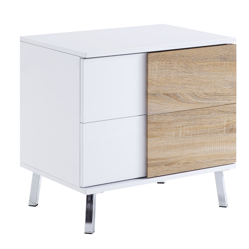 Halcomb Contemporary Rectangular 2-Drawer End Table with Storage in White