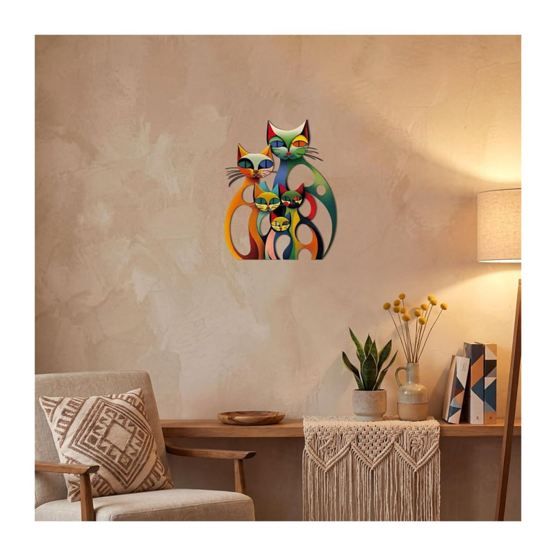 Décoration murale chat coloré en fer