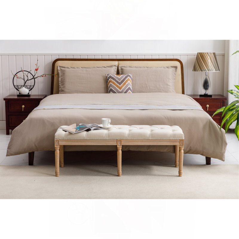 Upholstered Tufted Bench Ottoman
