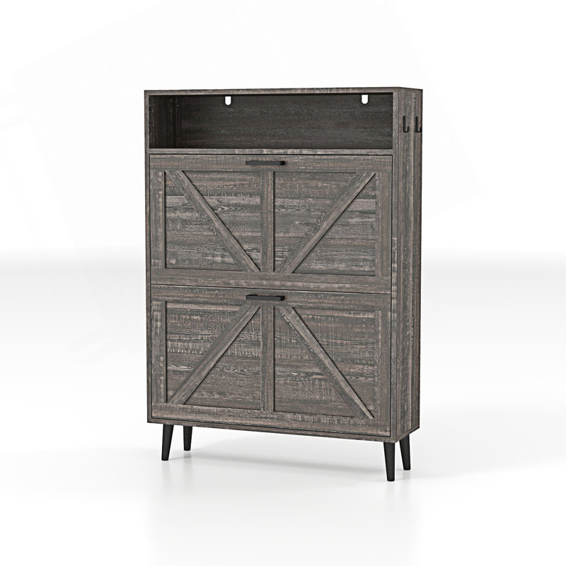 Armoire décorative, armoire de rangement pour chaussures de ferme avec porte de grange, range-chaussures avec 2 tiroirs rabattables