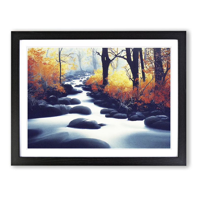 Autumn Forest Stream Vol.2 - Single Picture Frame Print, Black Framed, 25cm H x 34cm W x 2cm D