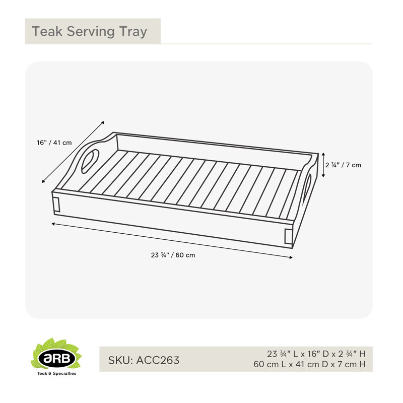 Natural Teak Wood Rectangular Serving Tray with Cut Out Handles