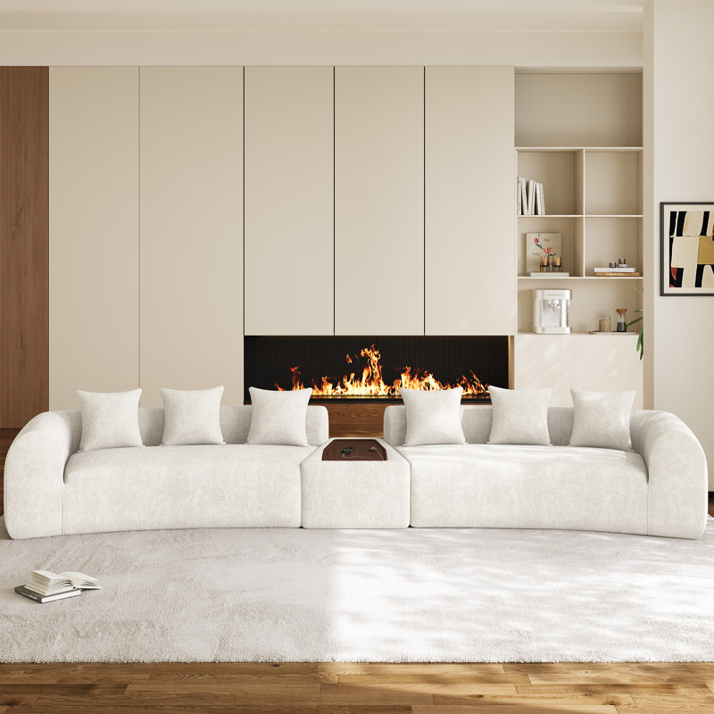 Canapé modulaire incurvé surdimensionné en chenille Boneless, Beige Chenille