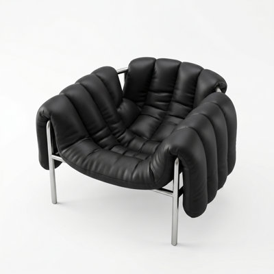 Modern Black Leather  Accent Chair with Stainless Steel Frame