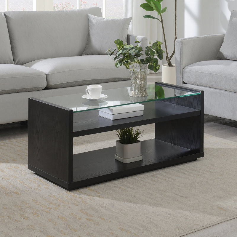 Table basse avec tablettes en verre Jaffrey, Noir