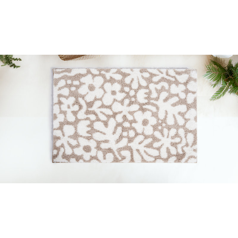 Flower Pattern Shower Bathroom Mat Tufted Rug(1 PC), Single - 17'' L x 24'' W