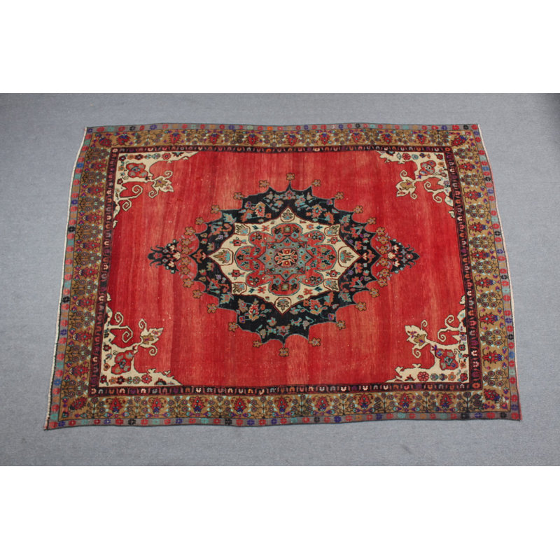 Grand tapis turc vintage en laine Oushak rouge pour un décor moderne de chambre à coucher et de salon
