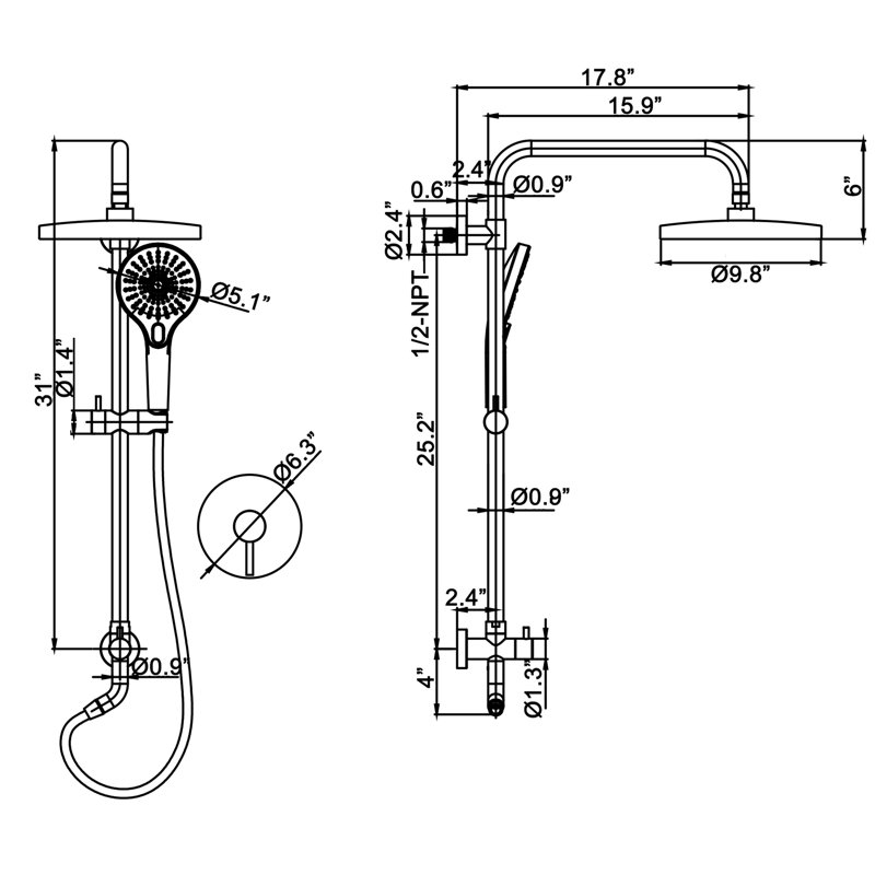 Solid Brass Complete Shower System With Rough-In Valve, Brushed Nickel