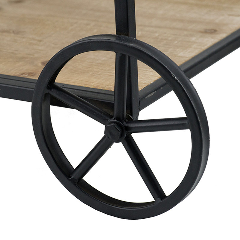 3 Chariot-bar 32,3 x 15,7 x 26,8 po avec base en métal noir et tablettes en bois offrant trois mérites de rangement attrayants