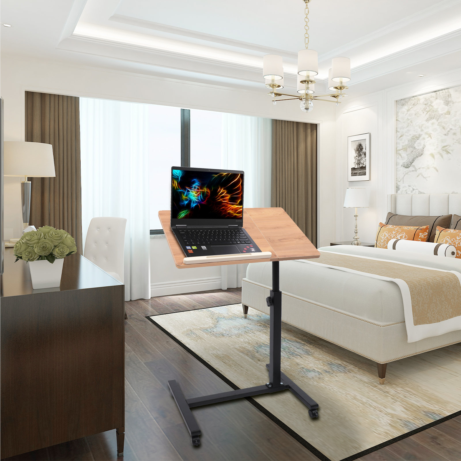 Table de lit Mobile multifonctionnelle avec roulettes, hauteur réglable,  pour chambre à coucher