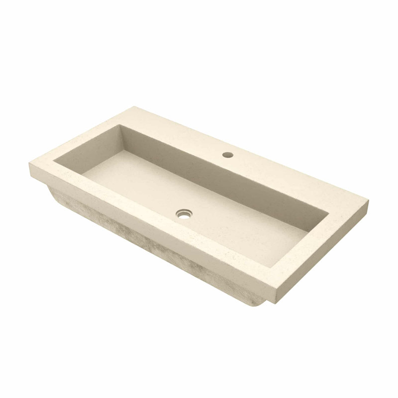 NativeStone Handcrafted Concrete 36" Trough Bathroom Sink, Single Hole Faucet, Sand