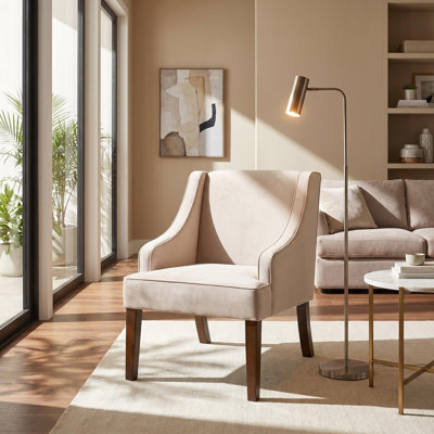 Fauteuil d'appoint Mid-Century moderne, fauteuil rembourré en tissu avec pieds en bois massif, fauteuil de lecture pour le salon, la chambre à coucher, le bureau