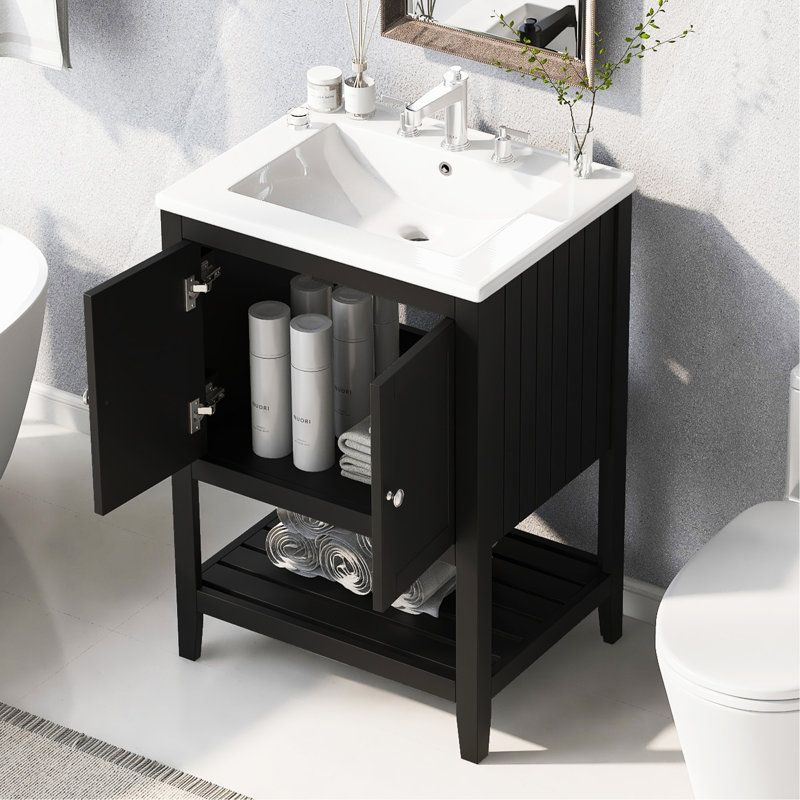 Meuble-lavabo moderne avec lavabo en céramique et structure en bois massif offrant style et fonctionnalité, Argent argent