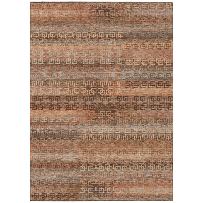 Machine Washable Indoor/Outdoor Xhevrie Copper Rug, Rectangle 8' x 10'