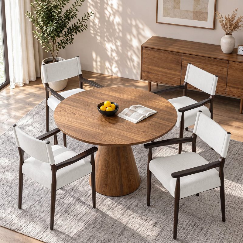 Ensemble de 4 fauteuils de salle à manger rembourrés en bois massif, Beige
