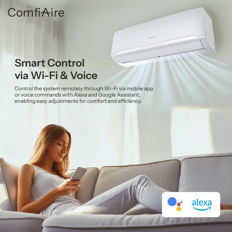 Mini pompe à chaleur Comfiaire 12000 BTU avec climatiseur à deux zones avec fil électrique de 50 pi, 23,5 SEER2