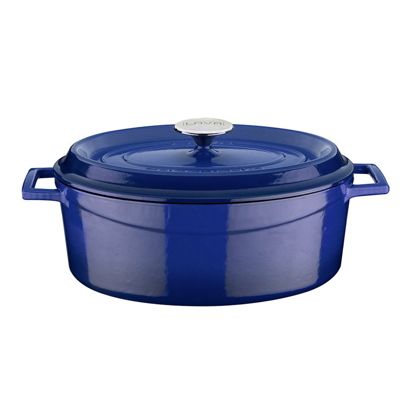 Lava Enameled Cast Iron Dutch Oven Oval with Trendy Lid, Blue, 6 qt.