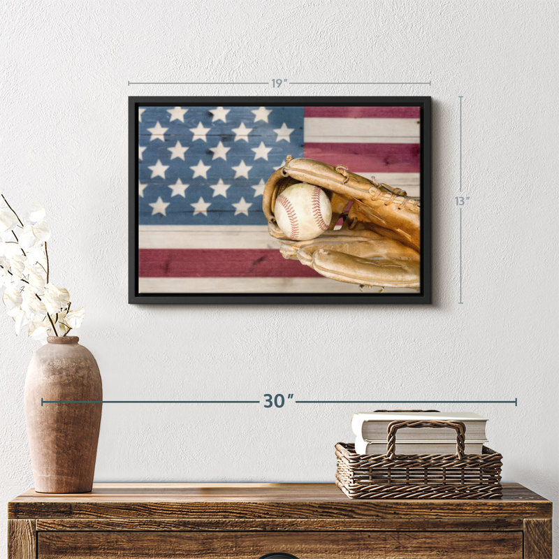 Drapeau américain rétro et impression sur toile de baseball, H 13 po x l 19 po