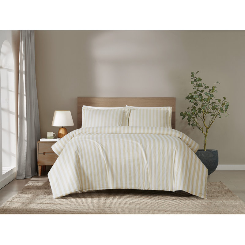 Brooklyn Loom Levi Stripe Duvet Set, Queen Duvet Cover + 2 Standard Pillow Shams, White/Ivory