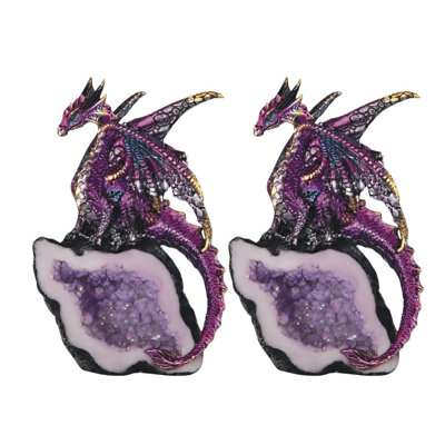 «2-PC Set» ICE ARMOUR 5,5 po Dragon mauve gardant une fausse figurine de grotte en cristal Figurine ornement de décor de maison / chambre et idées de cadeaux parfaits pour le réchauffement de la maison, les fêtes et les anniversaires