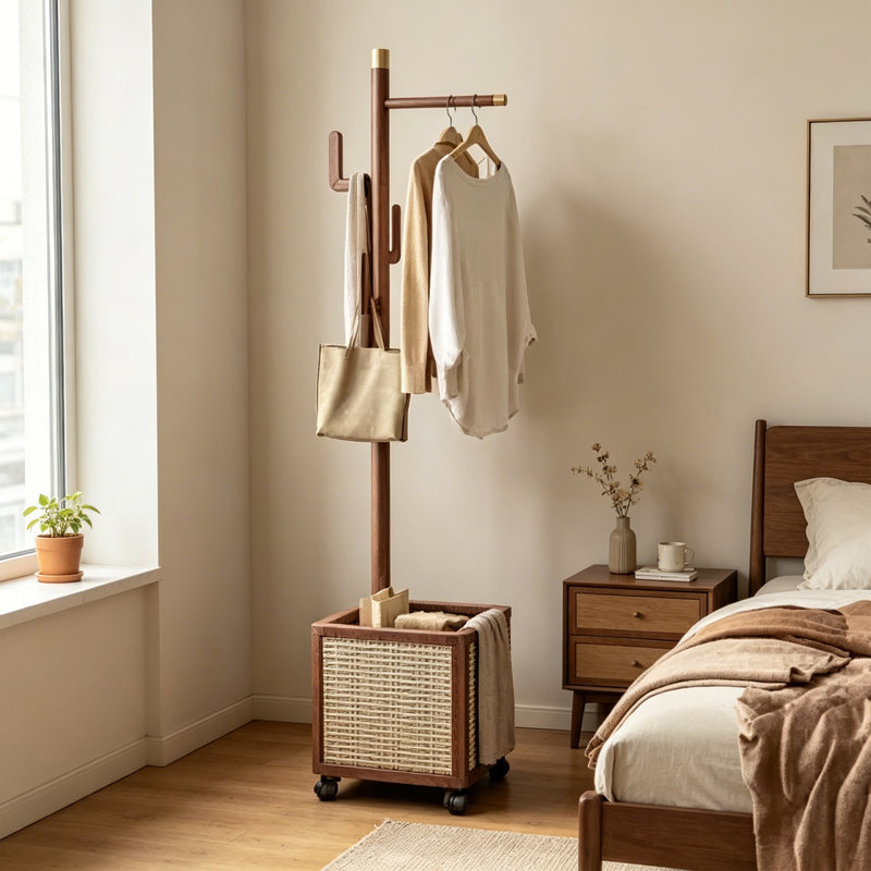 Portemanteau en bois d'hévéa, Brown