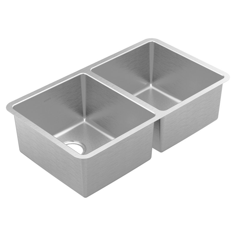 Moen Stainless Steel 1800 Series 18 Gauge Double Bowl Sink, 5.5" D x 31.81" L x 18.5" W
