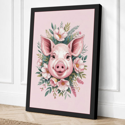 Pig in Bloom Botanical 1 Piece Wrapped Canvas Wall Art