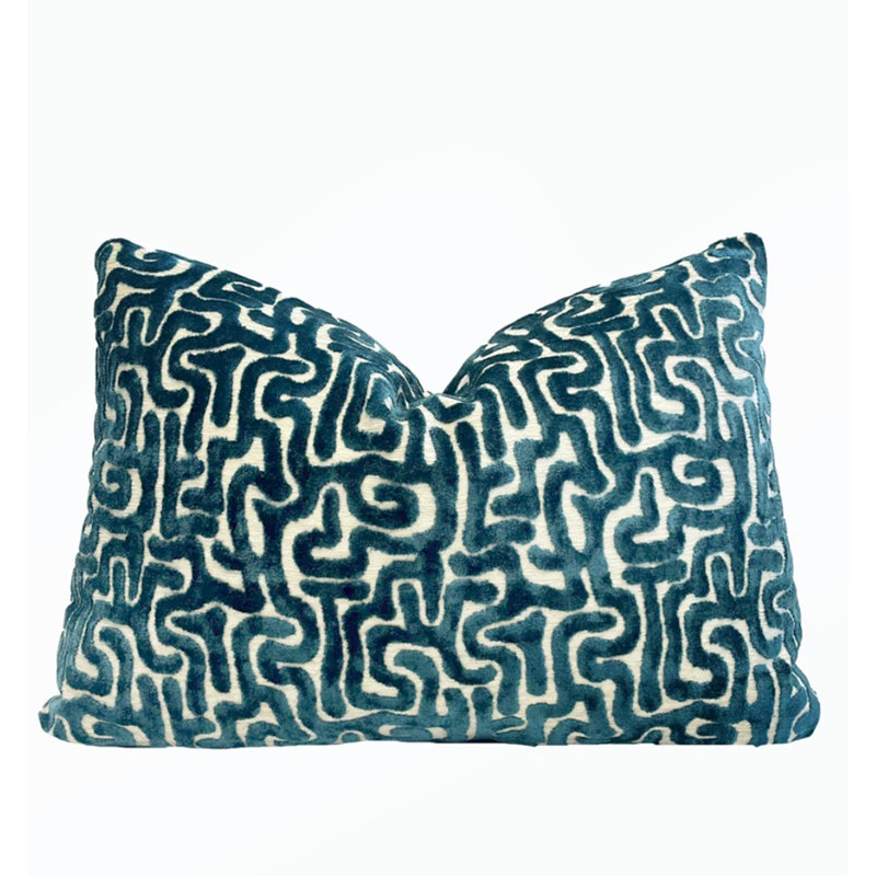Velvet Maze Lumbar Throw Pillow Cover, Teal