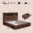 Farmhouse King Size Bed Frame With Led Light And Charging Station,Wooden Bed Frame With 52" High Storage Bookcase Headboard And 4 Drawers-1381413057