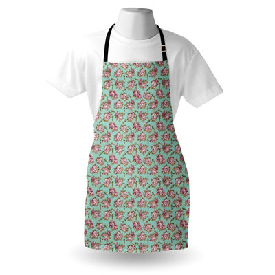 Ambesonne Peony Apron Unisex Classical Pastel Tone Floral Adult Size Seafoam Dried Rose