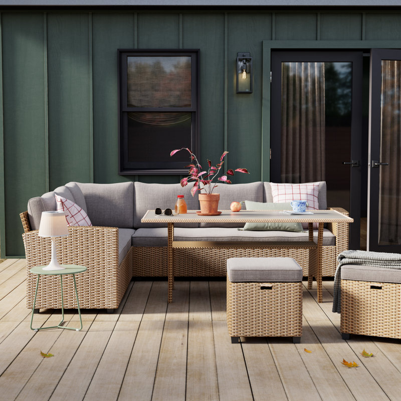 Ensemble de conversation pour 6 personnes avec coussins en polyester Jett , Structure beige / coussin naturel