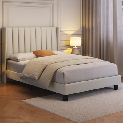 Upholstered Bed Frame with Channel Tufted Headboard