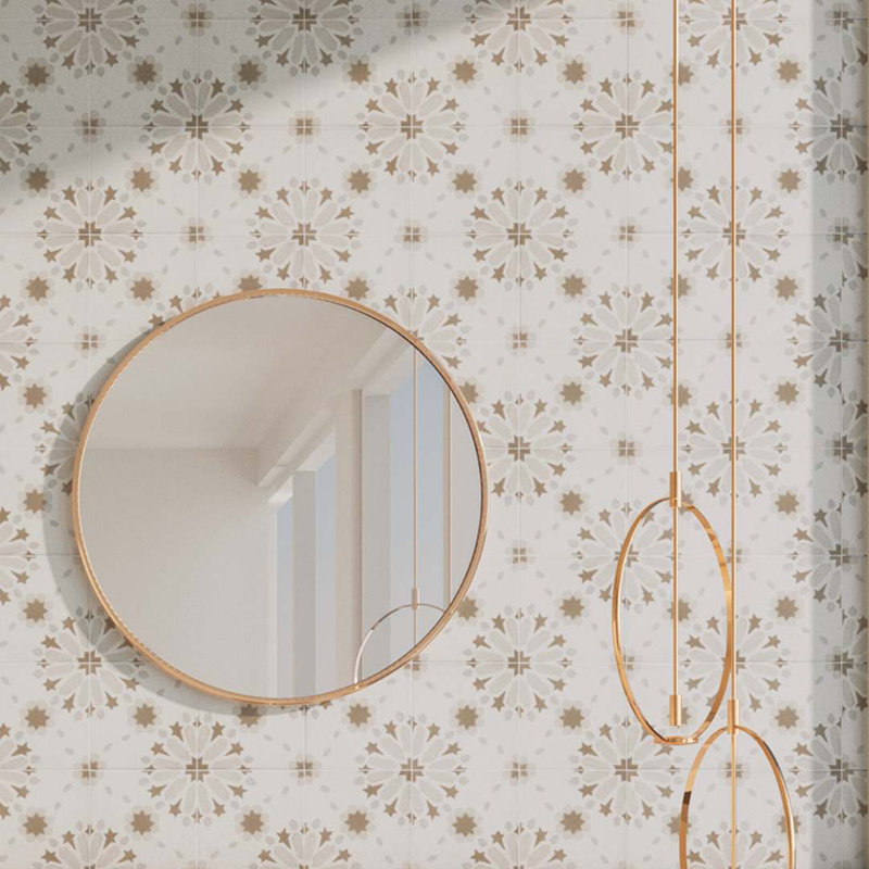 Dahlia 6" x 6" Patterned Matte Porcelain Tile, Gray
