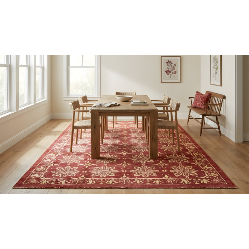 Tapis à motif géométrique moderne et moderne en laine noué à la main Coral, 8 pi x 10 pi