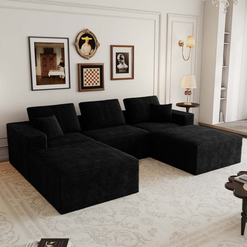 Canapé modulaire moelleux en velours côtelé moelleux, aucun assemblage requis
