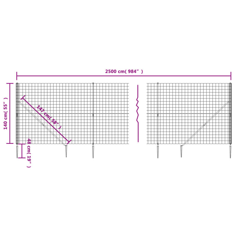 Biagina Metal Wire/Mesh Fence, Green, 13, 140cm H x 2500cm W x 10cm D