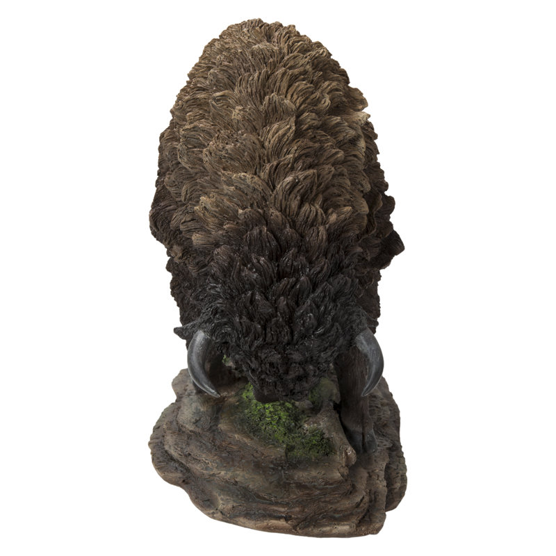 Large Brown Polyresin Bison Head Down Statue