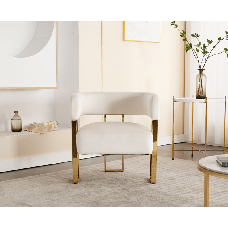 Fauteuil demi-tonneau de 27,25 po Nyjee, Velours beige
