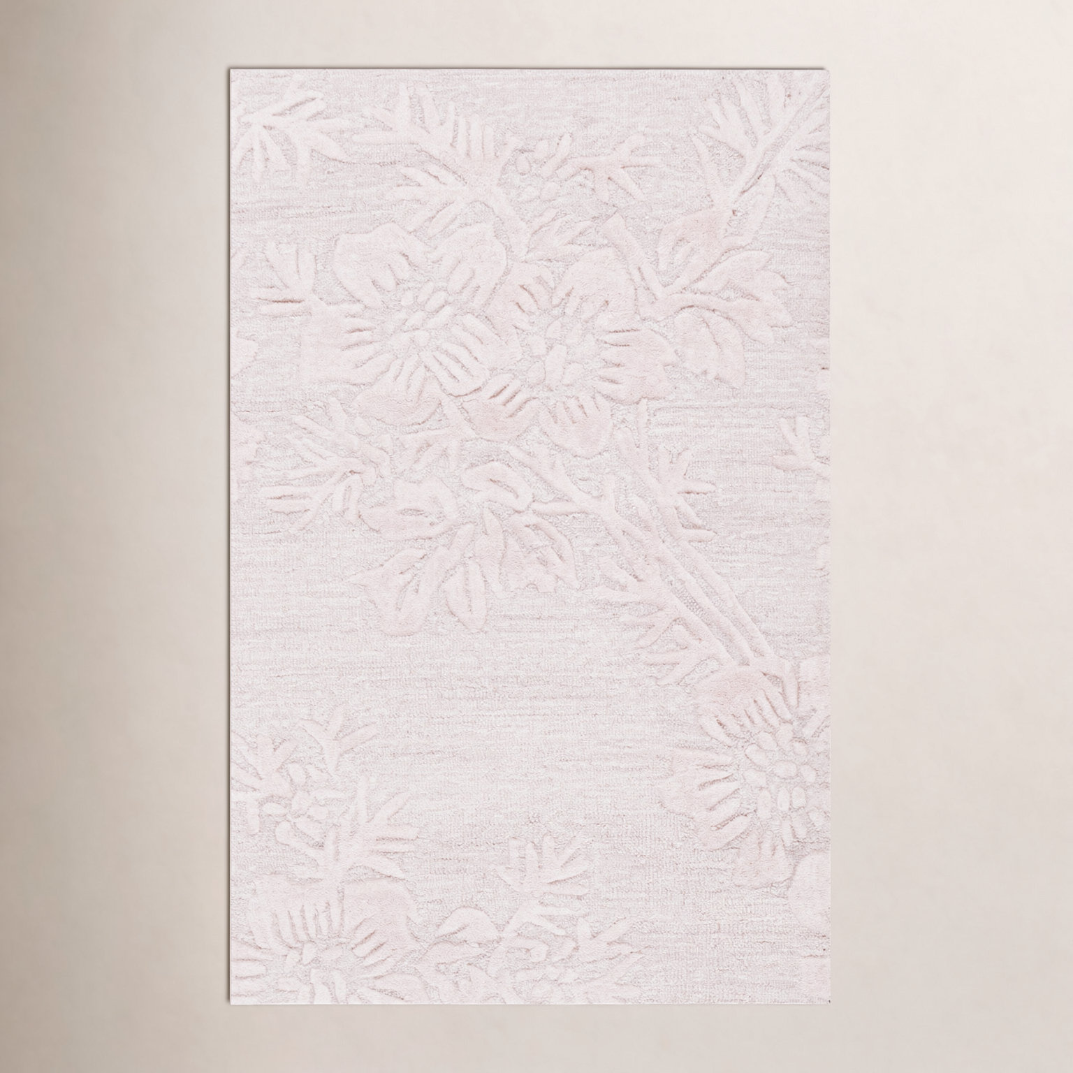 Light Pink Hand-Tufted Floral Wool Rug, Rectangle 6' x 9'