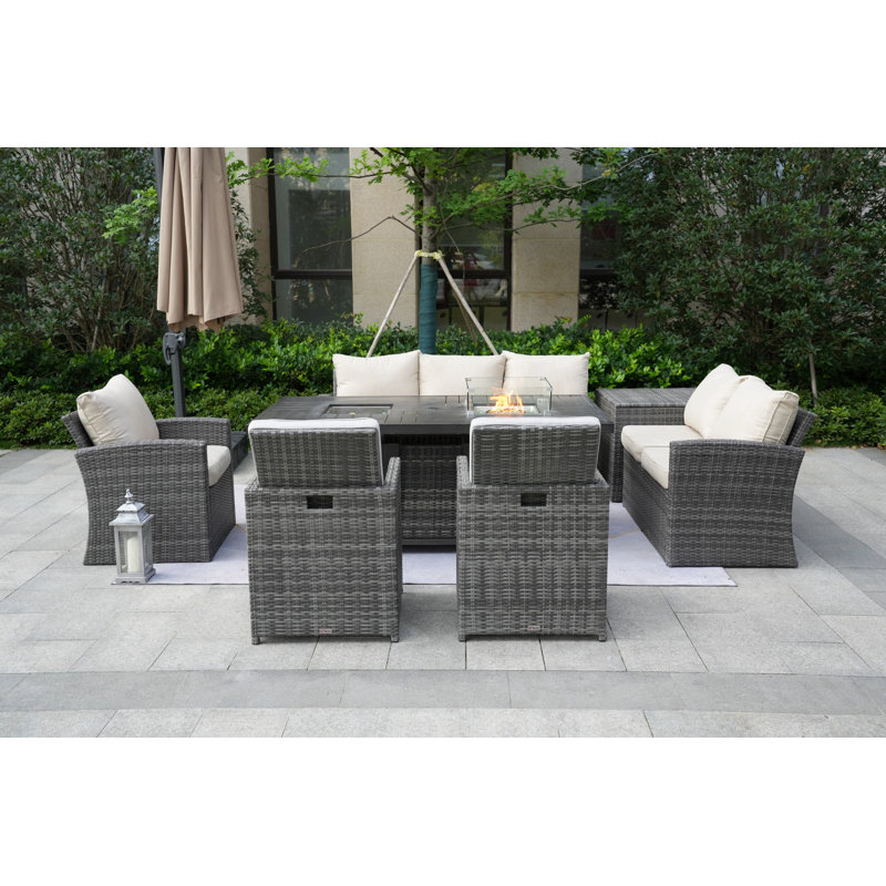 Aliaksey Wicker 8 - Person Patio Conversation Set with Cushions