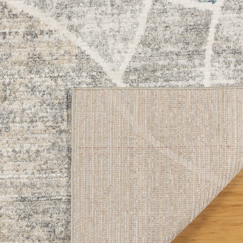 Winsor Tondo Modern Circular Geometric Blue/Beige/Gray Area Rug, Rectangle 6'6" x 9'6"