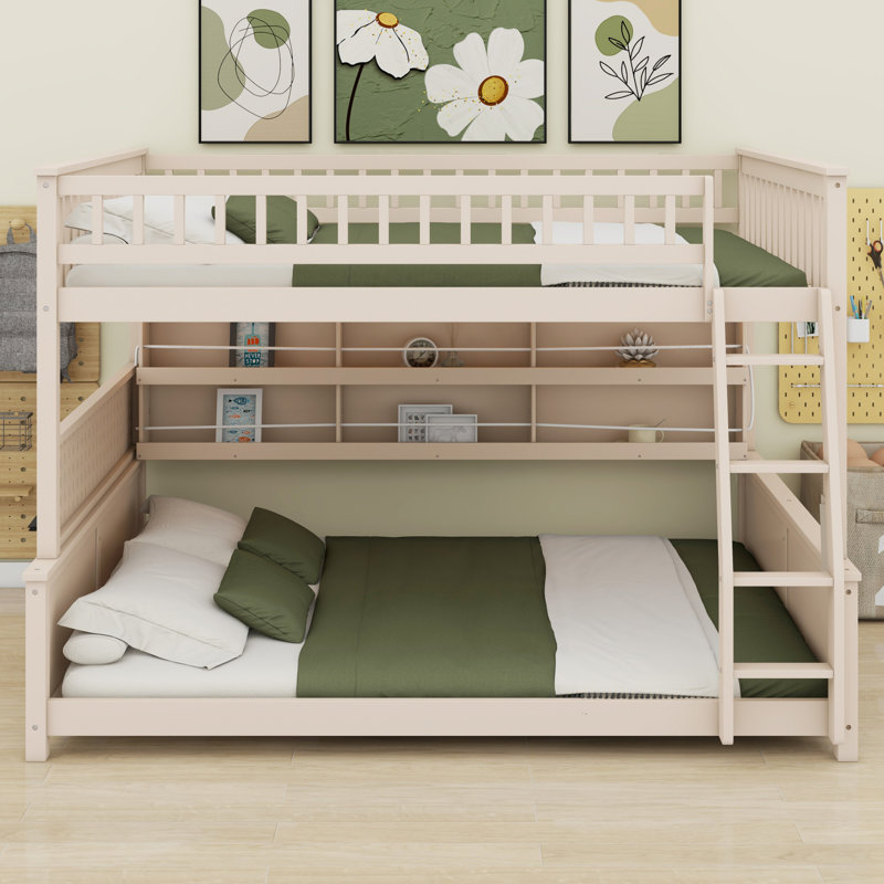 Space-Saving Bunk Bed Featuring Color-Changing Lights, Integrated Shelving & Pegboard, Beige