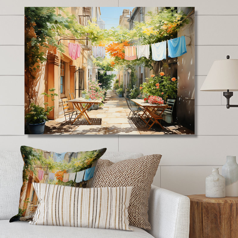Jour de lessive en Italie III - Art mural, H 24 po x l 32 po x P 1 po, Toile tendue